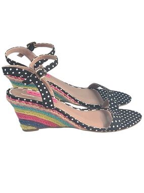 Betsey Johnson Black and White Polka Dot‎ Wedges with Rainbow Rope Heels Summer